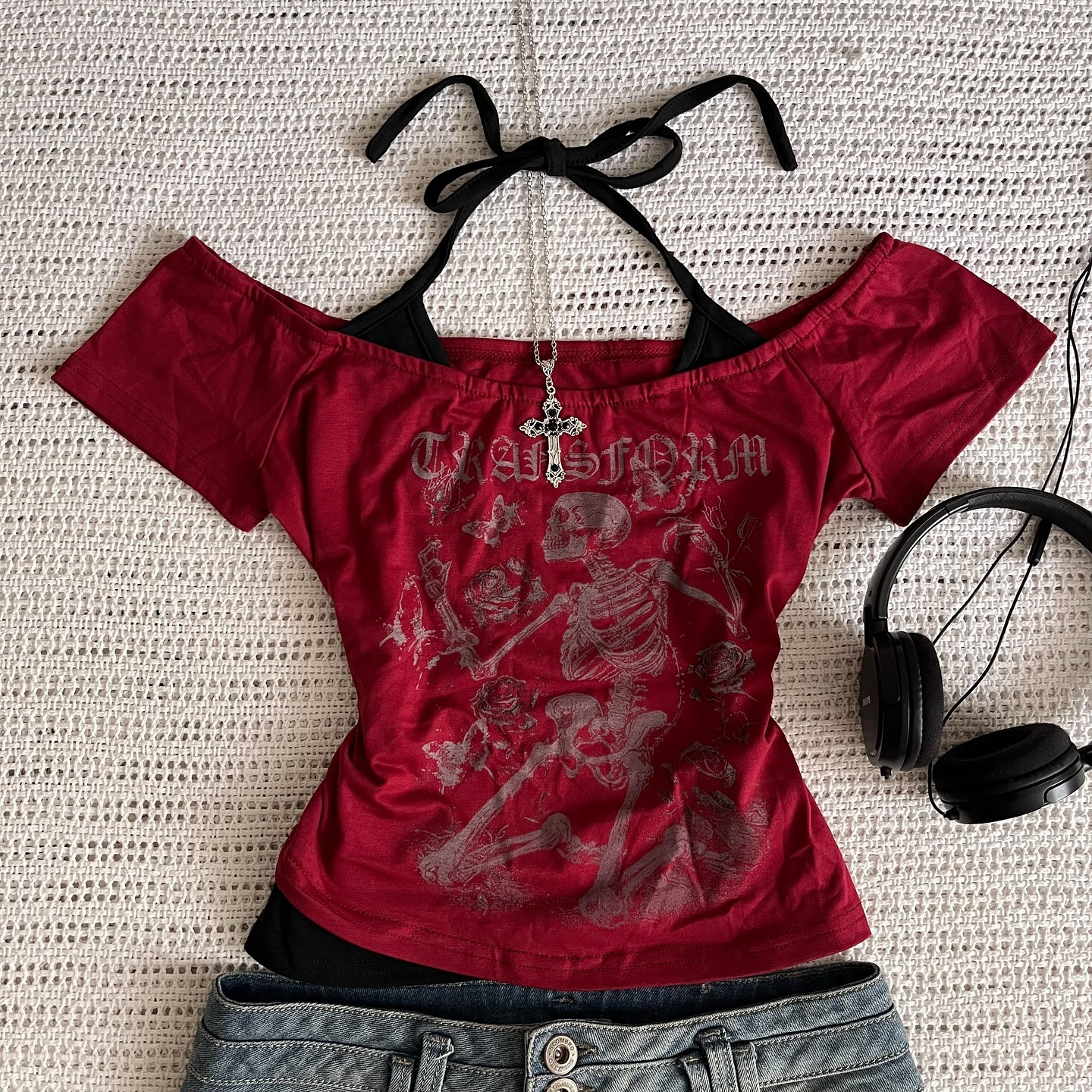 Millennium 2000s Y2k crop aesthetic sweet and  vest women's sleeveless casual anime printed vest Harajuku red full outfit Em