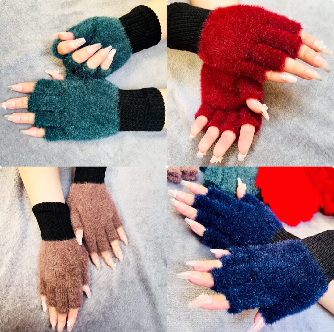 Fancy Winter Women/Girls wool gloves|Gloves Knitting wool gloves| Keep Warm Short Mitten Fingerless Lady Girl Half Finger Gloves Rabbit Lady hand Gloves