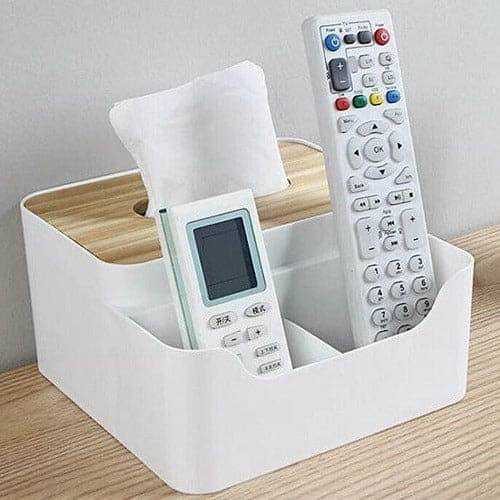 Wooden Tissue Organizer Box | Multifunctional Tissue & Remote Control Holder | Napkin Paper Storage Box | Desktop Organizer