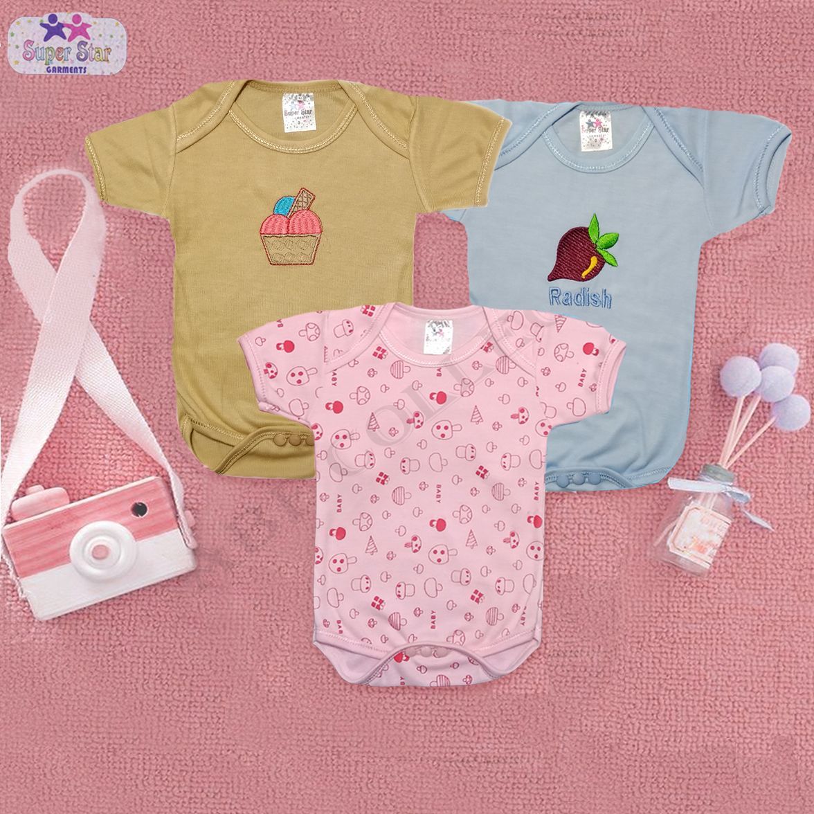 Pack Of 3 Baby Rompers - Newborn Baby Inner Sleeves Suit - Newborn Baby Body Suits - Size 0-3 Months - Multicolor