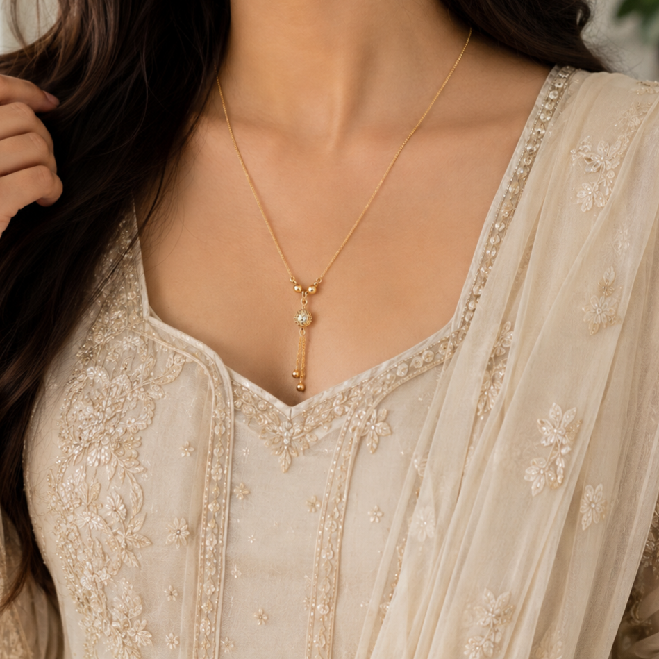 Golden Chain & Ball Shape Locket Necklace for Girls & Women