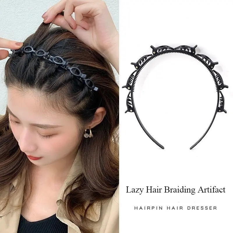 Black Braider Hair Style Twister Hair Band Non Slip Hairband Double Hairstyle Hair Pin Clip Hair Styling New Fashion Hair Bands Women Girls Hair Accessories Hair Hoop Double Layer Band Twist Plait Clip Front Hair Clips Headband Beauty Tool