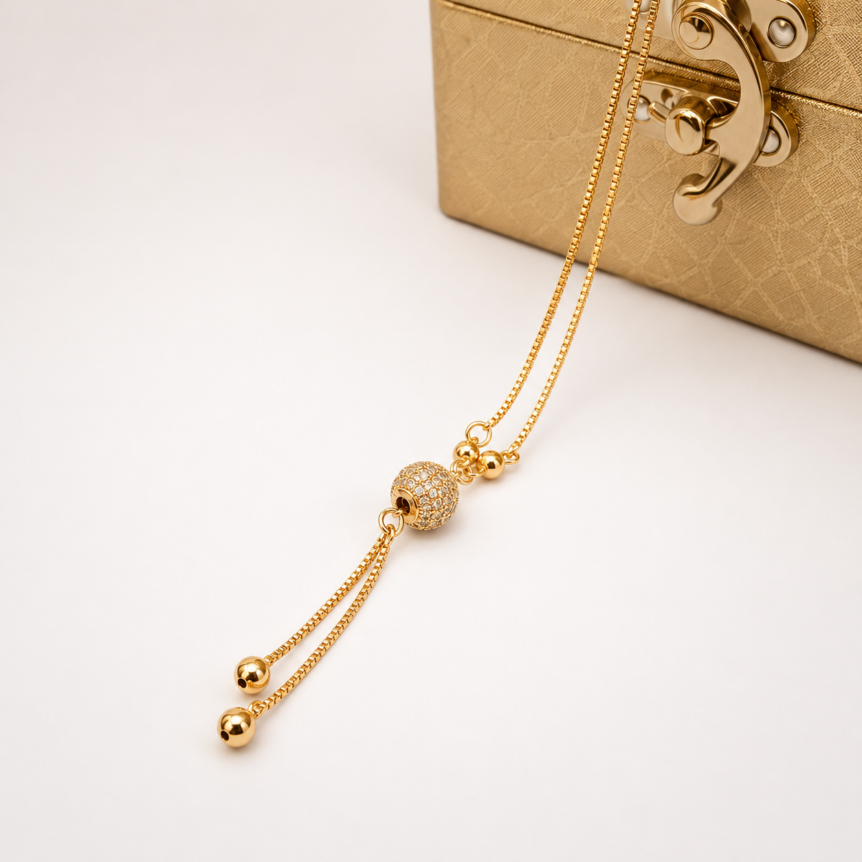 Golden Chain & Ball Shape Locket Necklace for Girls & Women