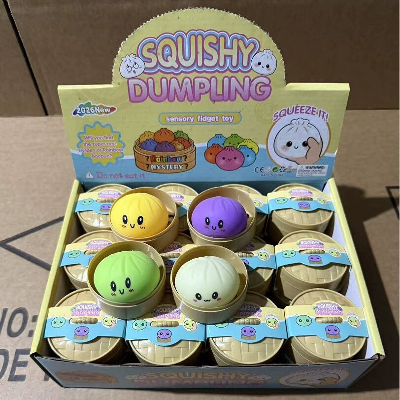 Cute Cartoon Bun Squishy Toy With Mini Bamboo Steamer Box Slow Rising Dumpling Squishies Multicolor  Squeeze Toy