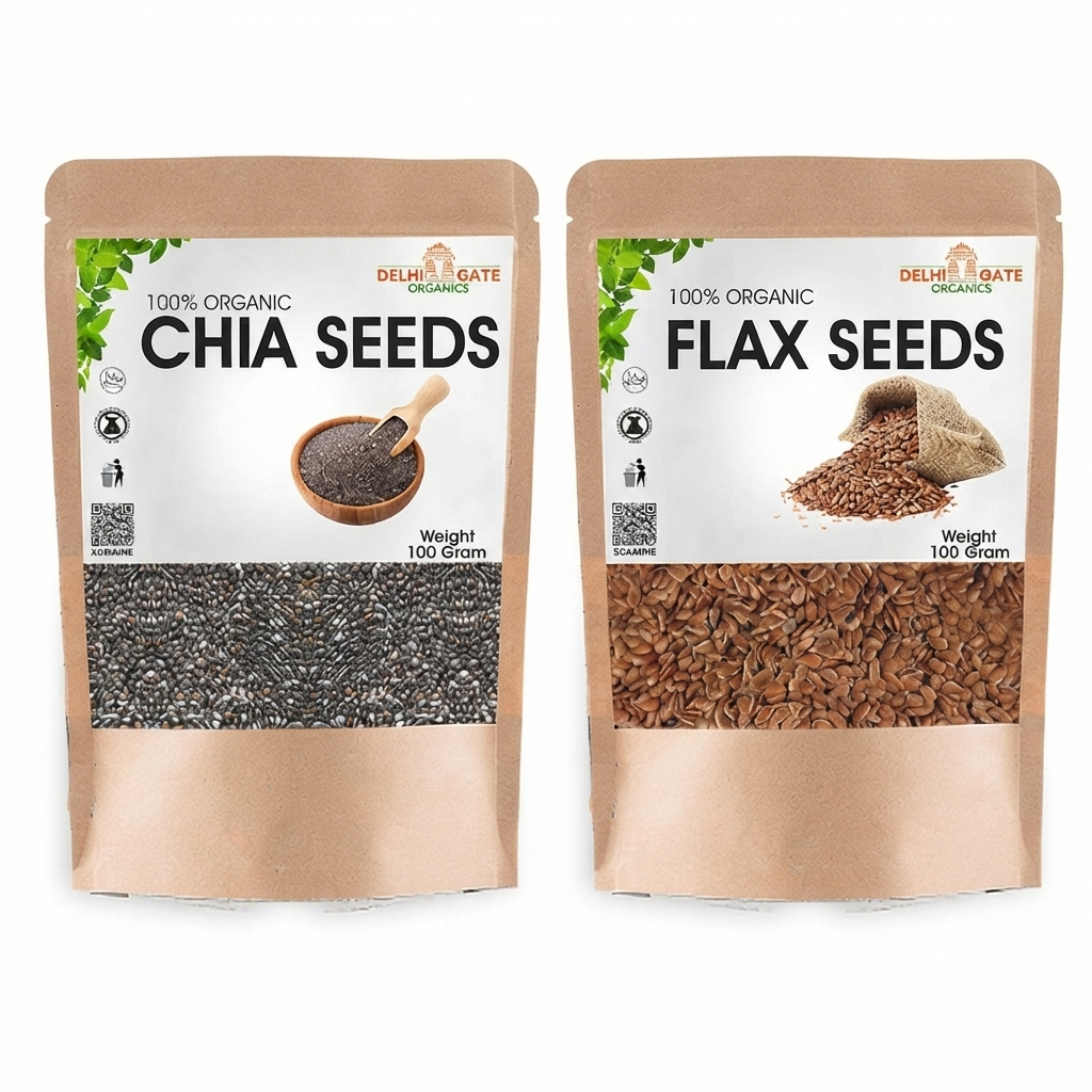 Organic Chia Seeds and Flax Seeds for Weight Loss High Fiber Superfood Rich in Omega 3 Protein and Healthy Nutrition (Pack of 2)