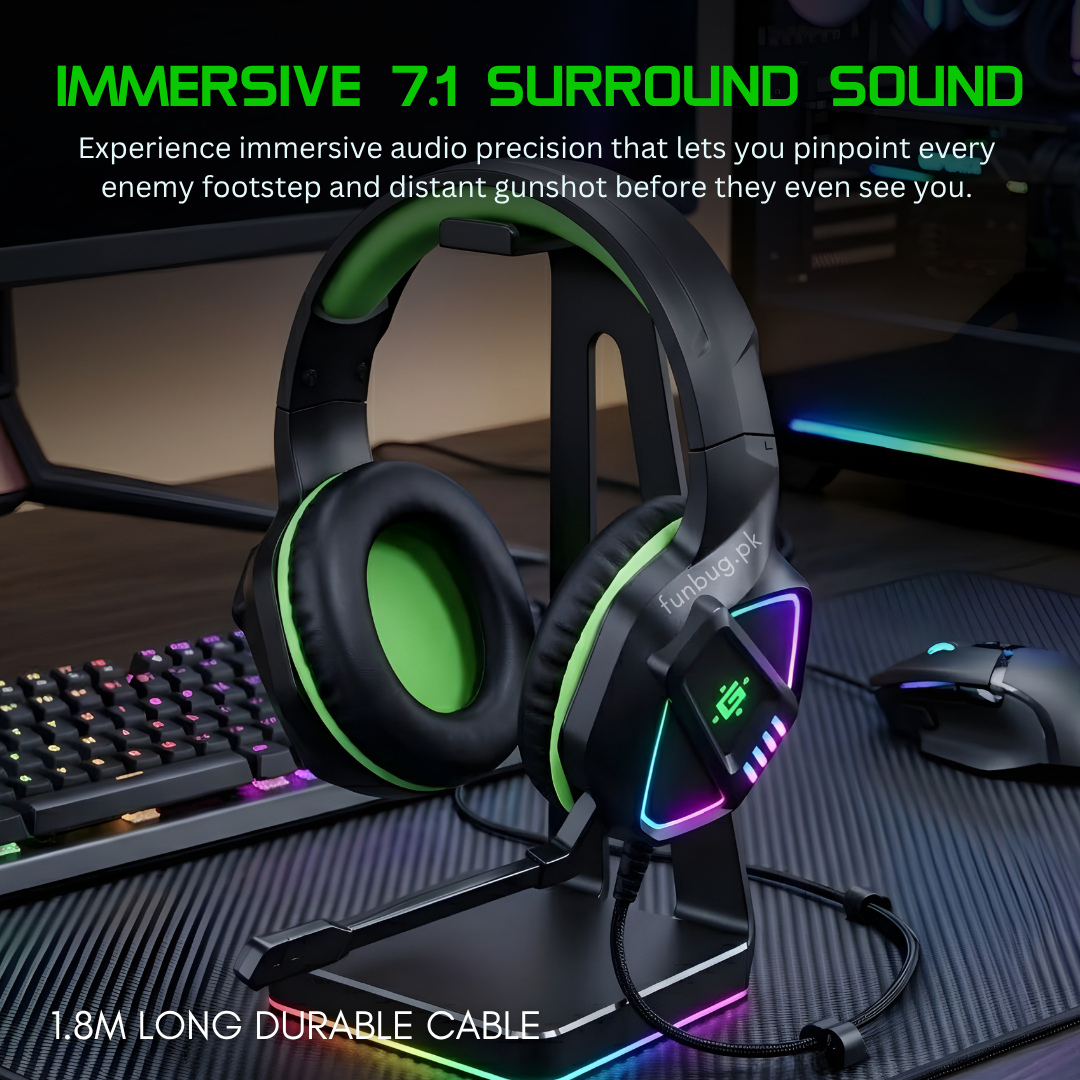 【Professional】 G60 Gaming Headphones Rgb with Mic for PC, Pubg Mobile, PS4, Laptop - 360 Surround Sound Super Bass Vibration Over the Ear Wired Head Phones Headset for Gaming with Noise Cancelling Micophone - By FunBug