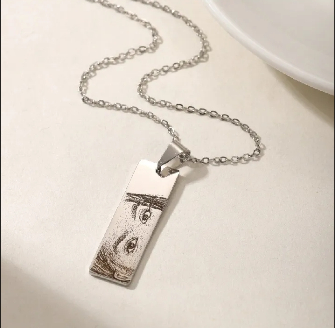 Custom eyes engraved necklace with personalized eye picture and name

Suitable for both boys and girls

Unique and meaningful keepsake to cherish special memories

Stylish design perfect for any outfit and occasion

Made from high-quality, durable, and co