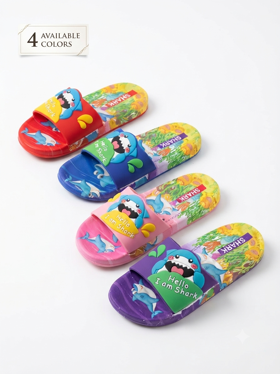 boys & girls digital Printed shark slippers imported Quality