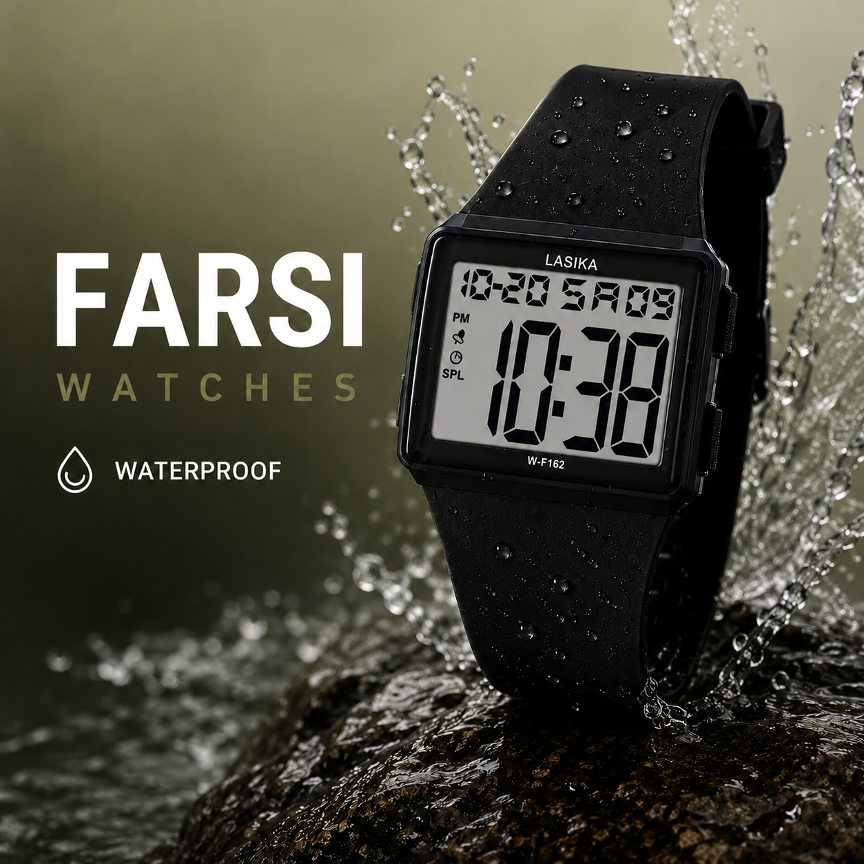 LASIKA Digital LED Waterproof Sports Watch for Men & Women | Square Display | Soft Silicone Strap | Alarm | Stopwatch | Date Display | Olive Green | W-F162