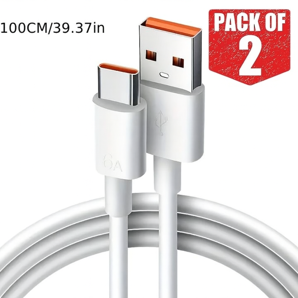 Pack of 2 - New Turbo Charge Cable Original 6A 33W Usb Type C Charger Cord USBC Long Kabel for Mi11 Mi 10 Ultra 11 Redmi K40 Pro + Note10 / Fast Charging USB Type-C Cable for Xiaomi, Samsung, iPhone, Pro - Durable Charger Wire price in Pakistan