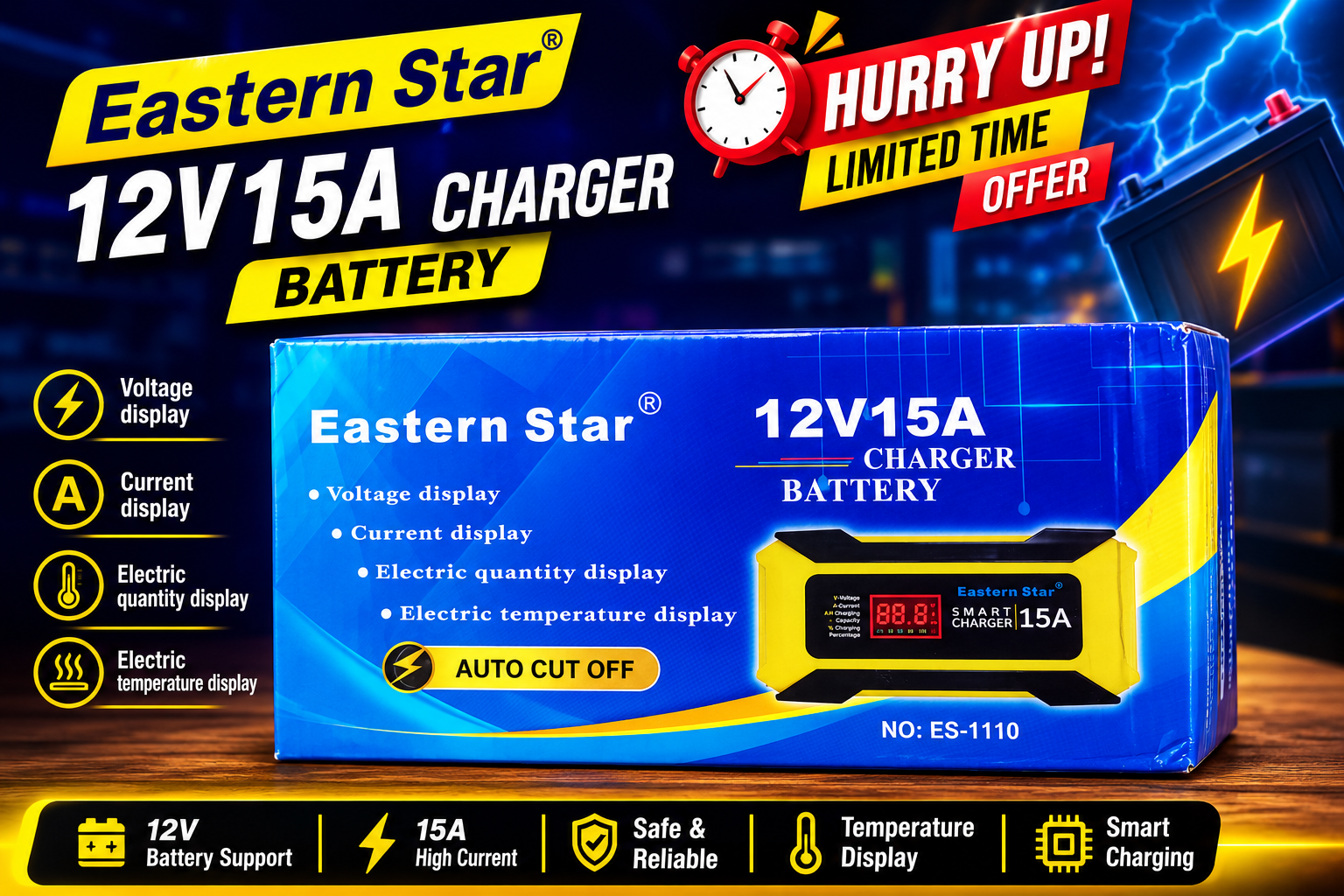 Eastern Star 12V 15A Battery Charger Automatic Auto Cut Off Smart Charger