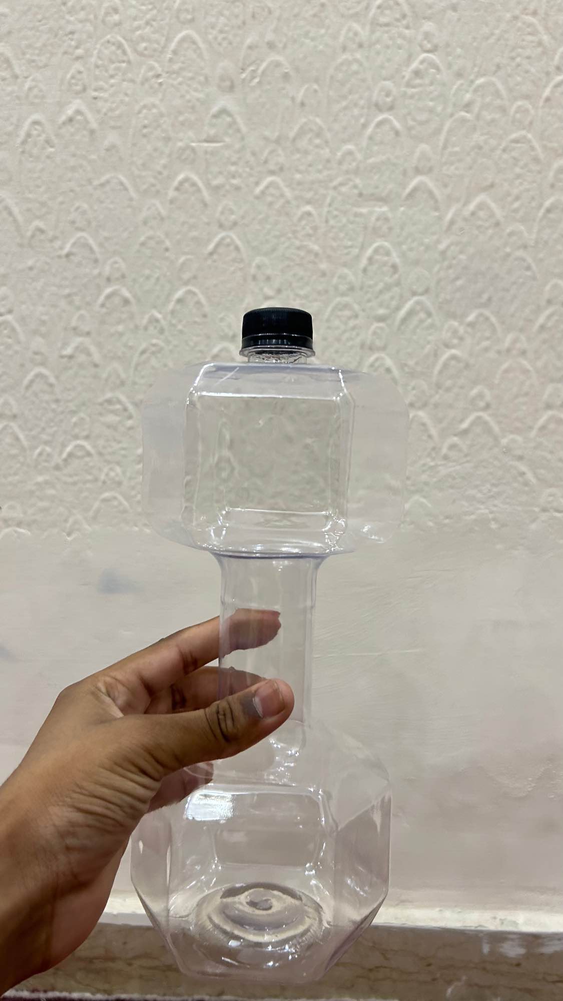 Dumbbell Shape 1.5L Water Bottle for Gym & Workout – Leak-Proof BPA-Free Sports Bottle Transparent (Water Included)