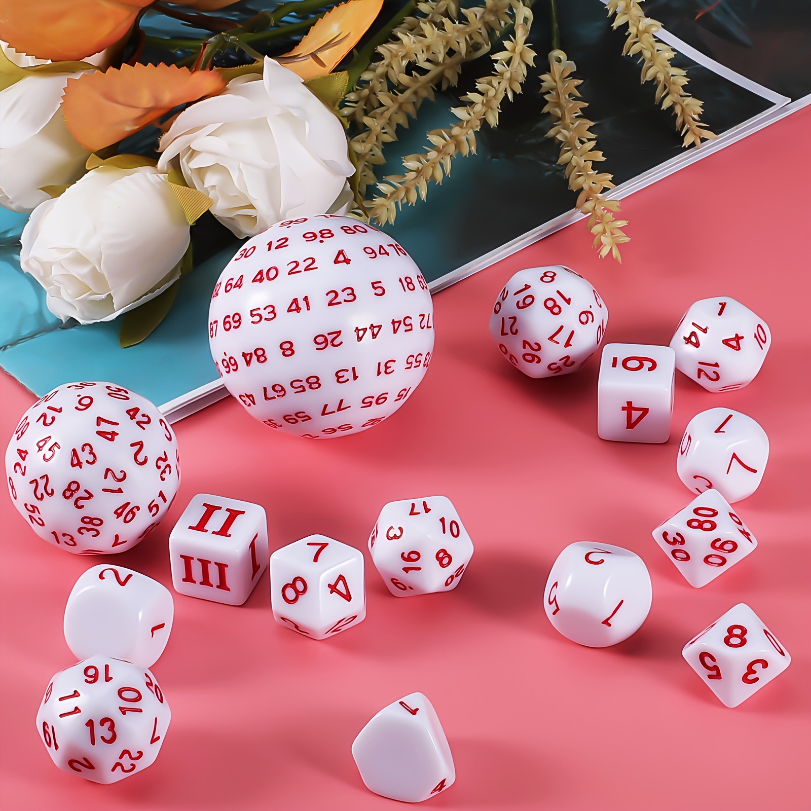 DND Polyhedron D3-D100 Dice Set (15 Pieces) for Roleplaying Tabletop Game with Drawstring Pouch