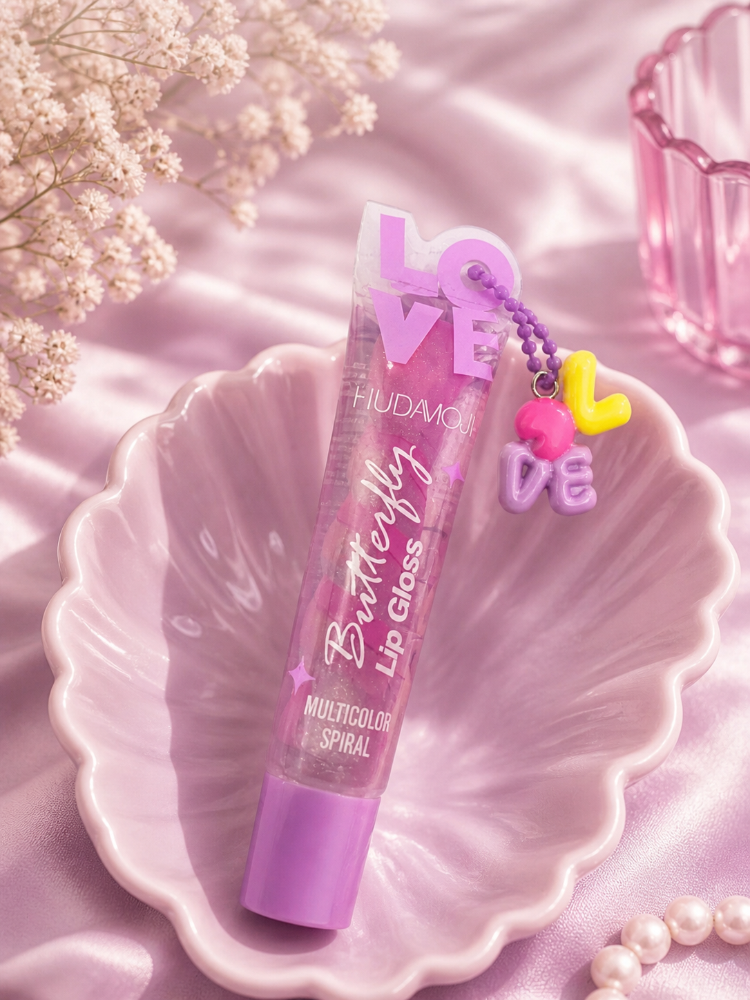Spiral Love Multi Color Lip Gloss Set with Cute Love Keychain