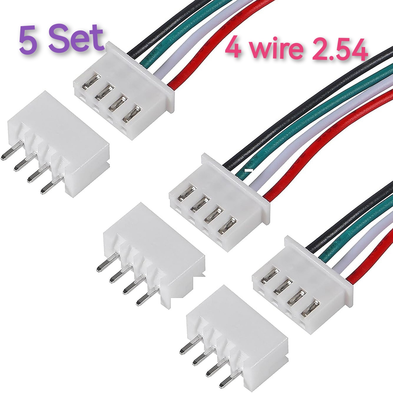 5 Pairs for JST XH2.54 4 Pin Connectors Wire Cable Plug Connectors 4 Pin XH 2.54mm Pitch Connector Kit XH 2.54mm Pitch Male Female Connector