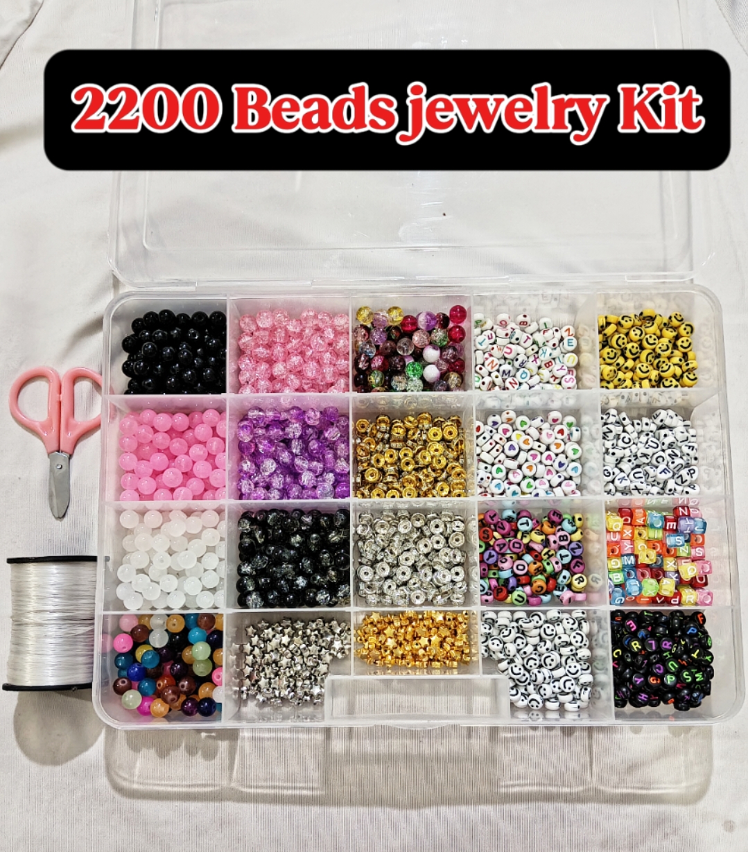 2000pcs/Multi Mix Style 8mm Beads Bracelet Making Kit Friendship Multi Mix Acrylic Beads+Ice Crack Beads+Glass Beads +Spacer + Mini Silver &Golden Stars Kit for Jewelry Making Women Teen s Gifts (100 pcs Of  Beads Have each  Grid Of Box )