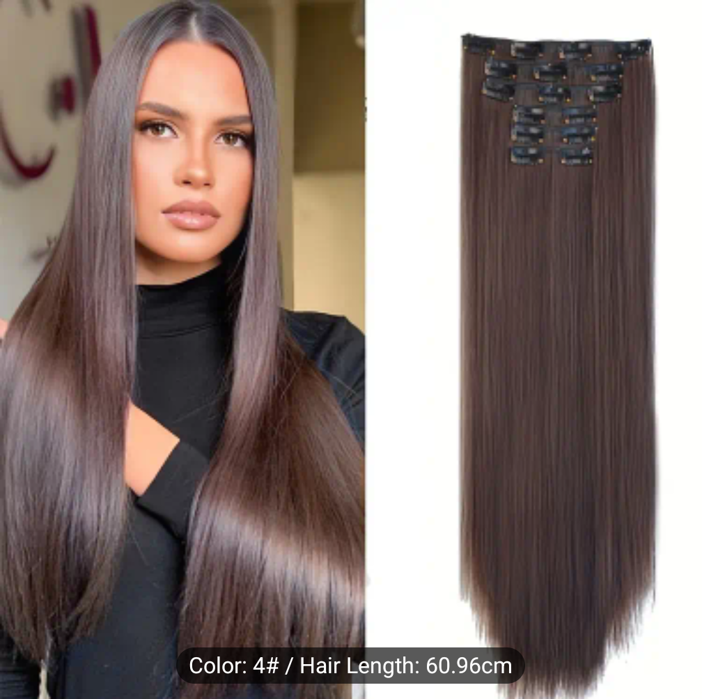 Clip-In Hair Extensions for Women 7 Pieces 16 Clips - Thick Long Lightweight Hairpiece - Jet Black, Brown, Golden & Burgundy