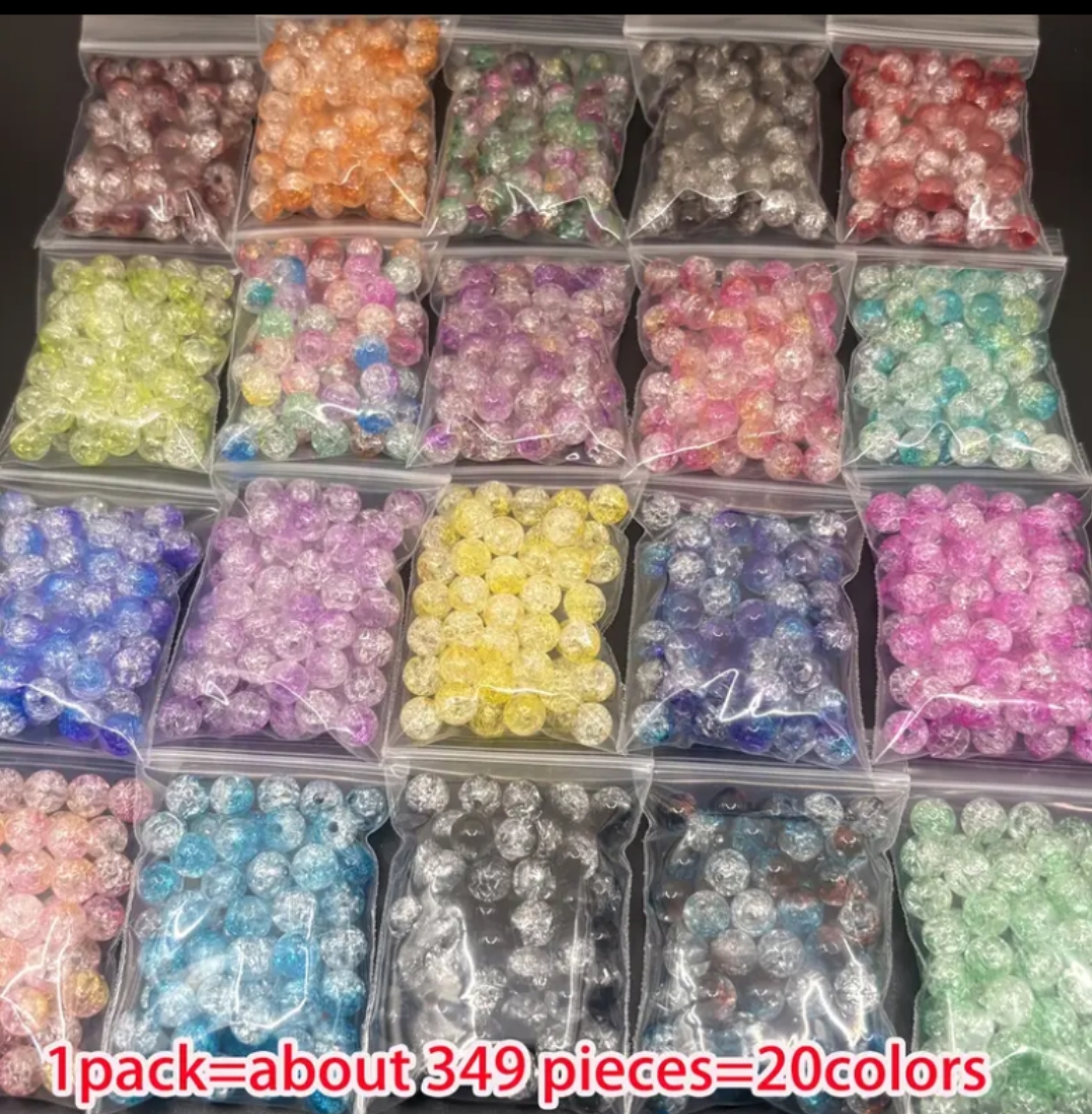 349pcs 8mm Vintage Crackle Beads | 200 pcs Multicolor Ice Crack Beads Kit and 100 Pcs Ice Crack Beads  for Jewelry, Bracelets, Necklaces, Crafts, and Small Business Supplies, Bead Design Kit