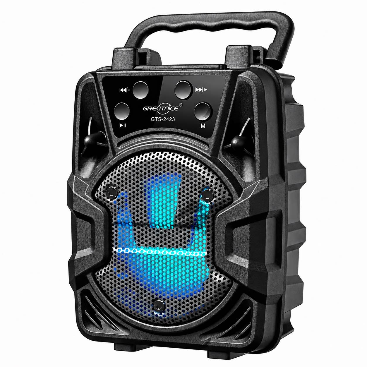 Portable Bluetooth Speaker GTS-2423  Wireless Rechargeable Speaker  Deep Bass HD Sound  RGB LED Lights  FM Radio  USB, TF Card