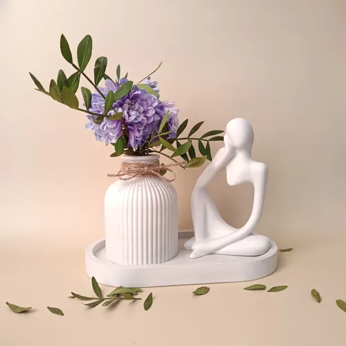 3pc deal of home decor set | Abstract Thinker figure| Stripped Vase | Trinket tray
