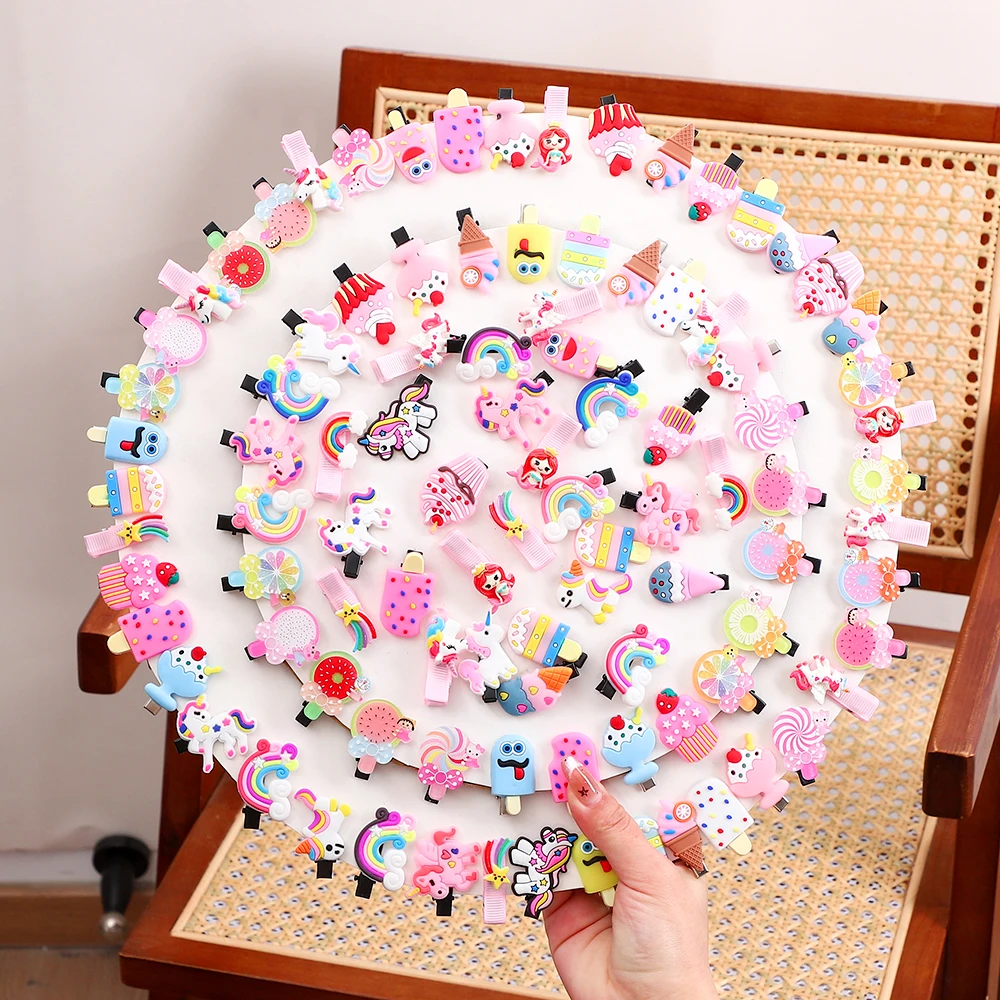 10PCS/Set New Girls Cute Cartoon Unicorn Hair Clips Kids Lovely Hairpins Ice Cream Headband Barrettes Fashion Hair Accessories
