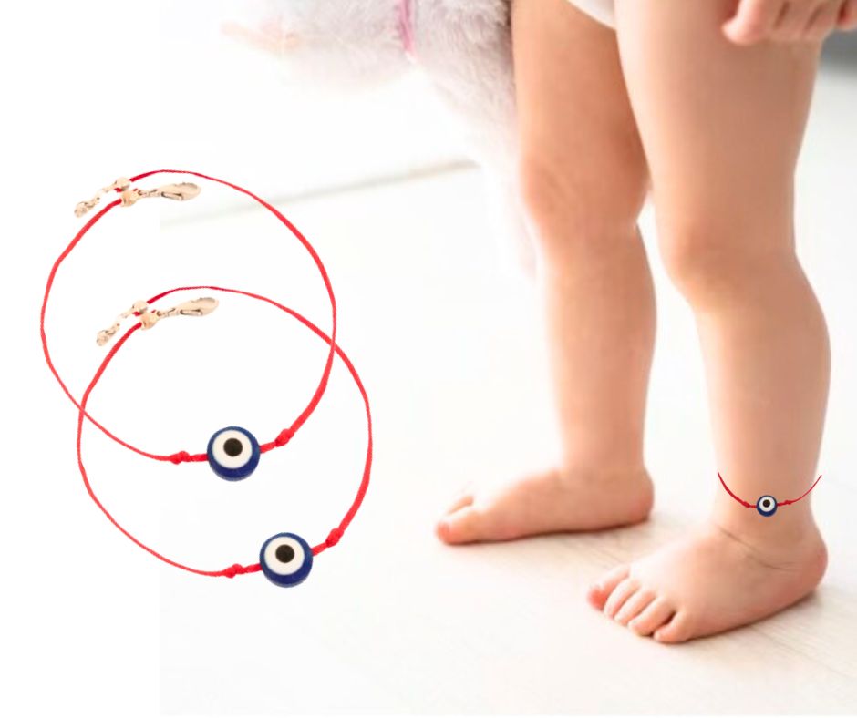 Red thread Evileye anklet for kids. soft red thread with ajustable silver lock. Nazar protection anklet. (inbox size you want for kid)