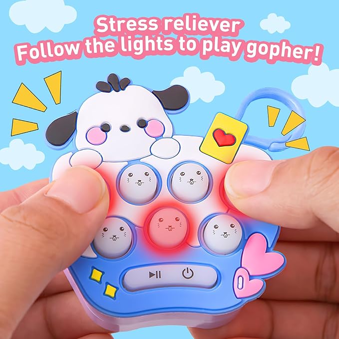 Cartoon Whack a Mole Game Toy, Keychain Fidget Fast Push Game Console, Adult Fidget Toys, Handheld Game for Kids Light Up Fidget Toy, Stuffed Holiday Party Favors