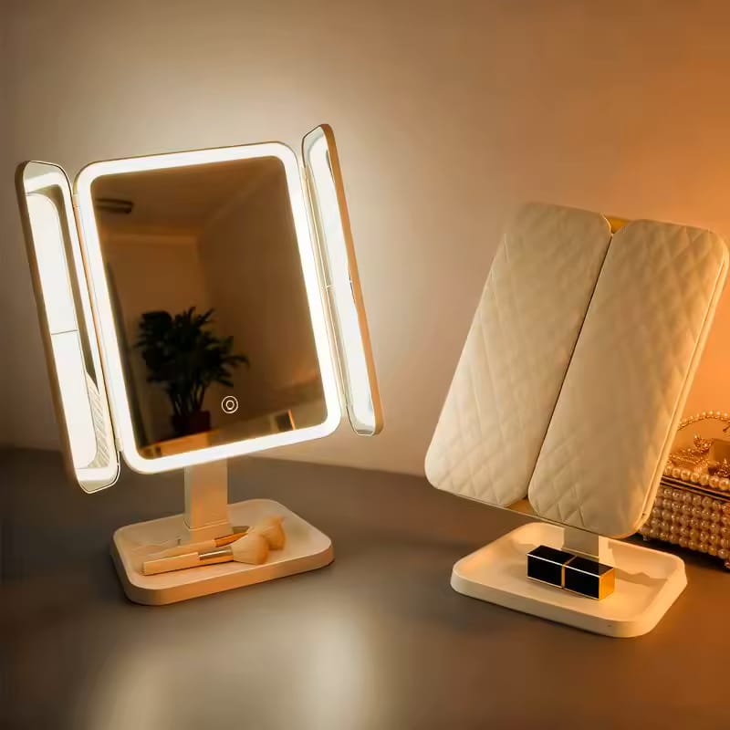 Trifold Makeup Mirror LED Lights Dorm Dressing Mirror Beauty Light up your fill light with Smart Complementary Makeup Mirror Trifold