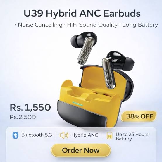 U39 Wireless Earbuds Gaming beast Bluetooth 5.4 TWS Ear Buds | W919 Touch Control Earbuds | HD Calls | IPX5 Waterproof | Long Battery Backup | Android & iOS Compatible