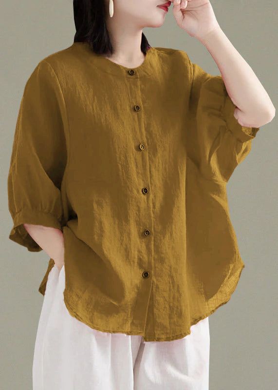 O-Neck button cotton loose shirt top Lanternsleeves blouse for girls/women