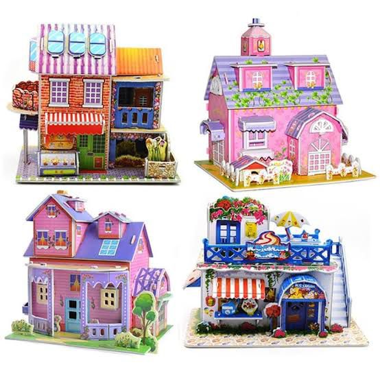 3D Puzzle Jigsaw Paper Model |3D House Building Puzzle | Learning Educational Toys For Children | Kid Gift 3D DIY Puzzle Citadel Model Cartoon House Assembling Toy Kid Early Learning