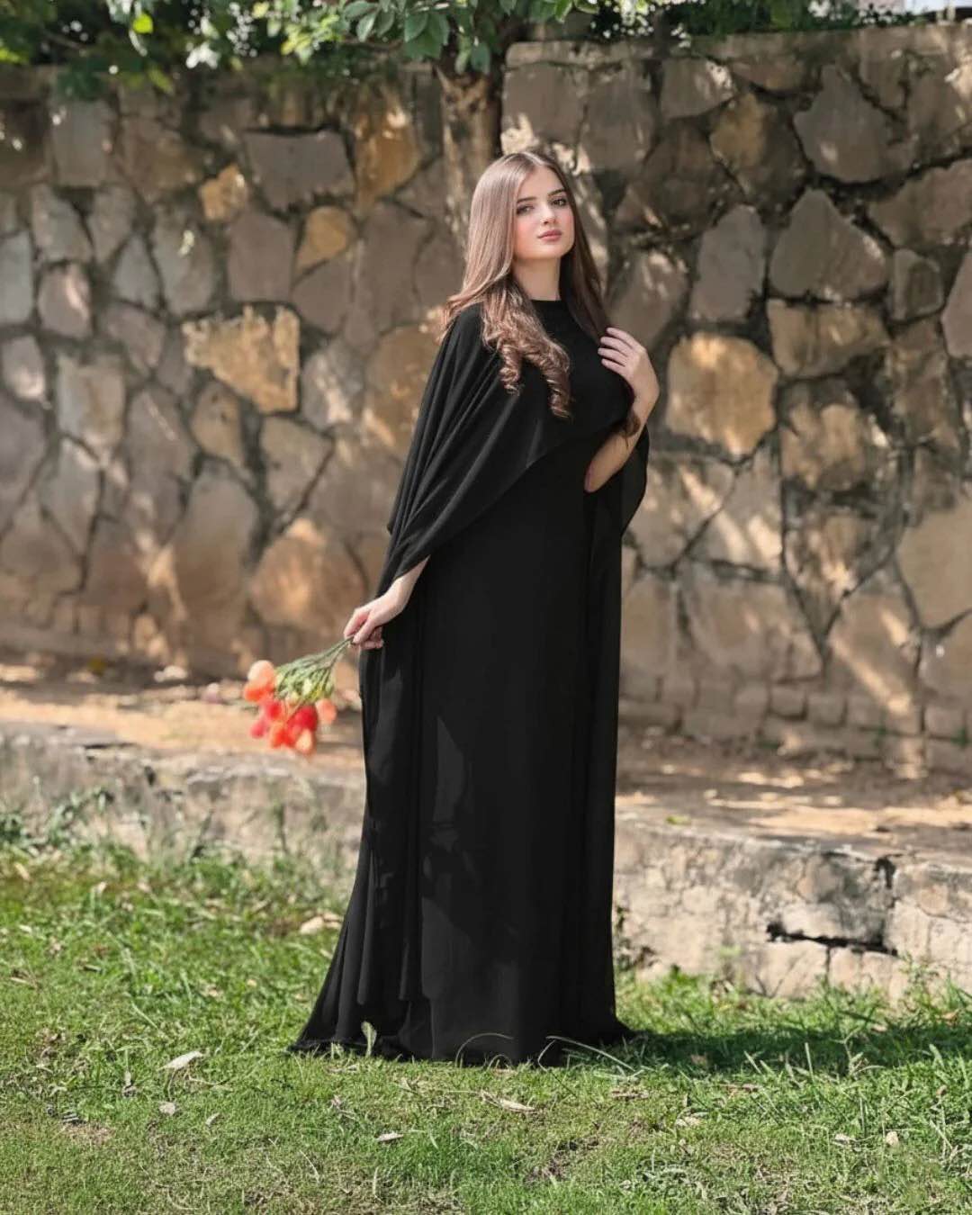 Eid collection/Two Tone Cap Shawl With Long Fitting Body Maxi And Dori Chiffon 2Pcs for girls/women wear