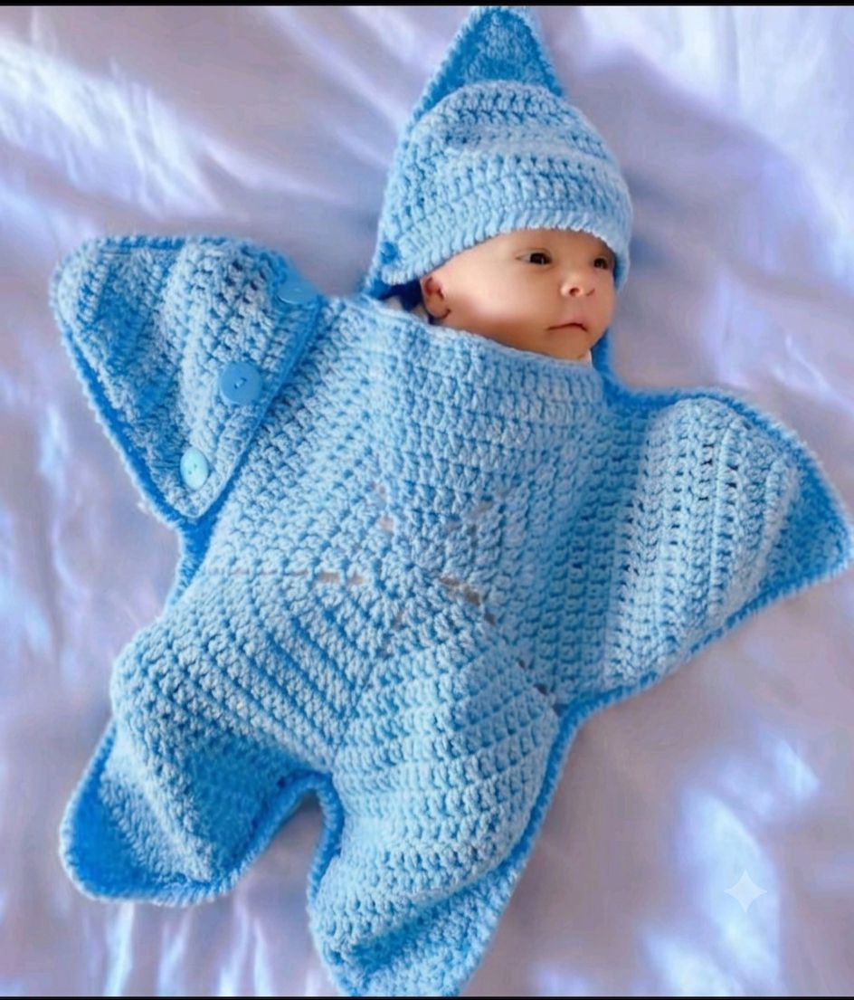 Baby Crochet Star Pocket Blanket Swaddle Suit