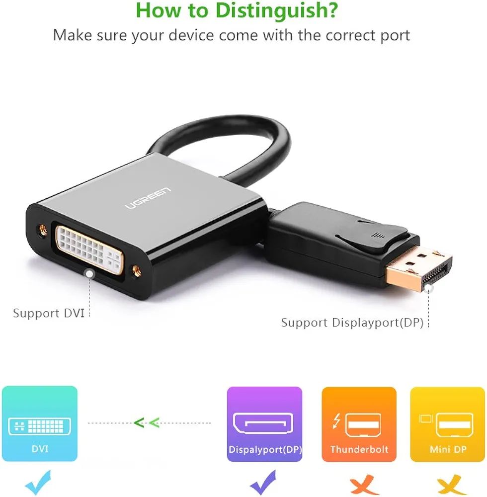 Original UGREEN Active DP to DVI Male to Female Adapter DisplayPort ...