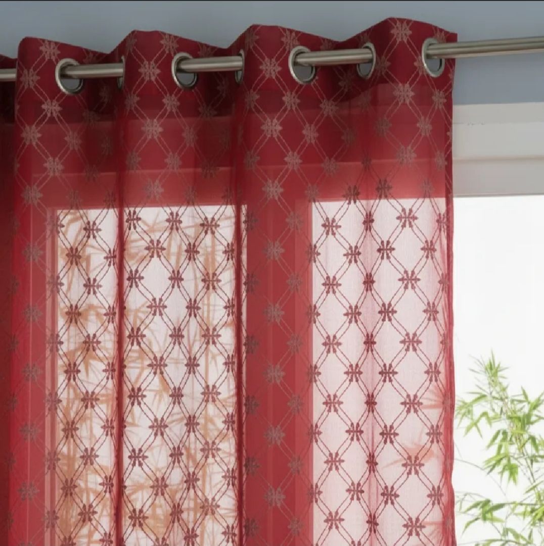 Premium Sheer Net Curtains for Windows & Doors | Classic Embroidered Look | Light Filtering and Easy to Install | length 92 and width 54