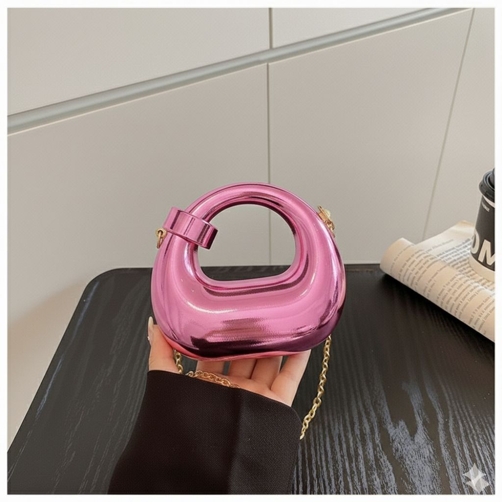 Trendy Acrylic Moon Shaped Base Box Mini Clutch for Girls | Luxury Oval Bow, Heart, Shell, Flower Shape Evening Handbag | Eid Festival, Party, Wedding & Formal Fashion Bag(Perfect Gift For Her)