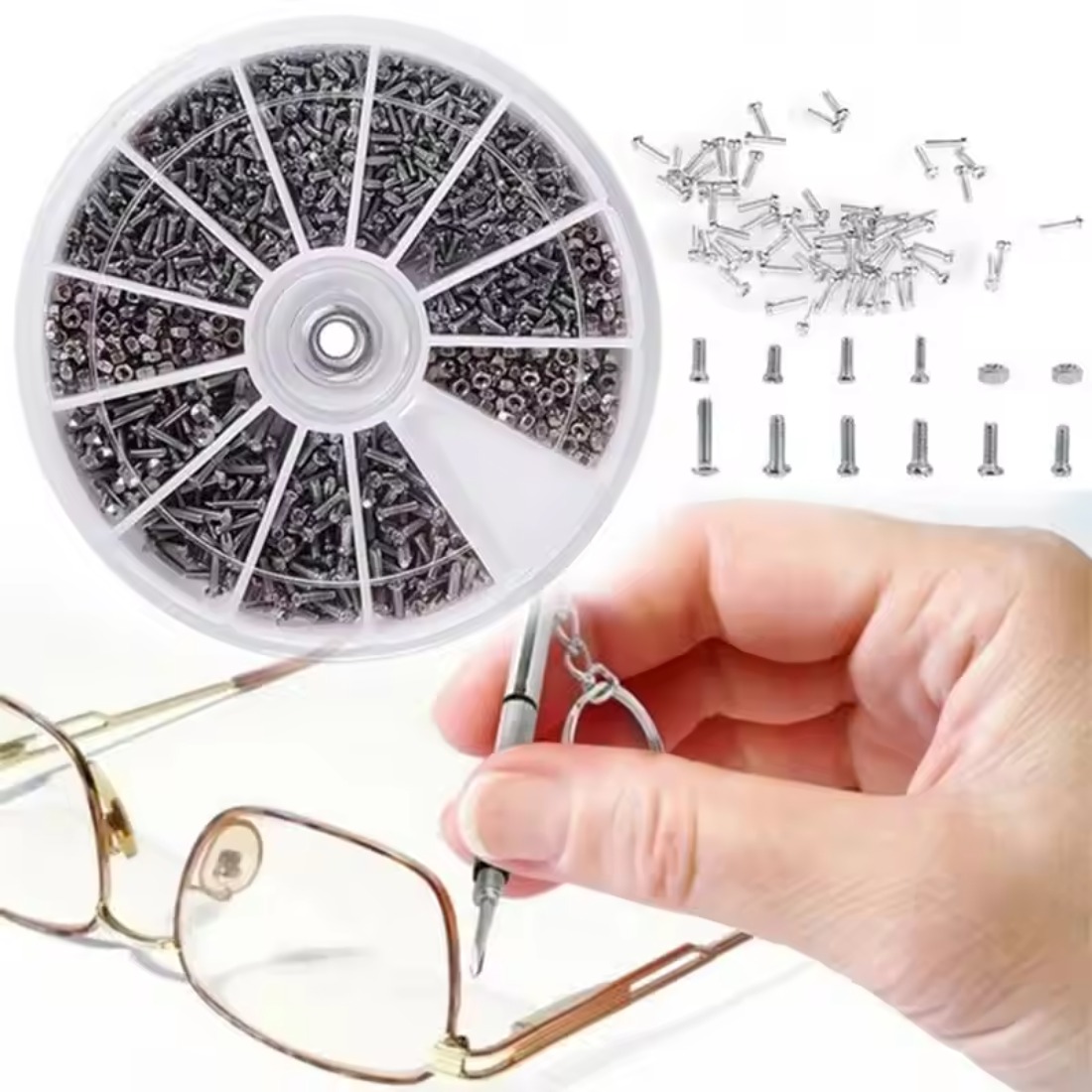 12 Kinds of Small Screws Nuts Assortment Kit M1 M1.2 M1.4 M1.6 Screw for Watches Glassess Frame Repair Tools with Screwdriver