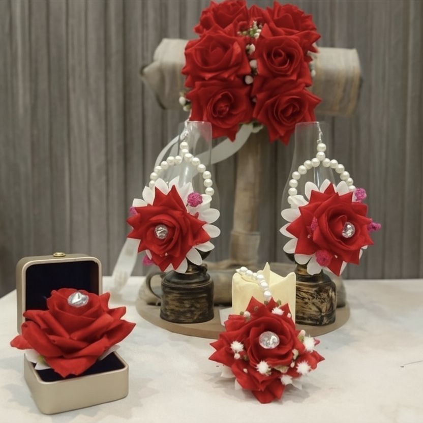 bridal Artificial Floral  complete Jewelry Set❤️