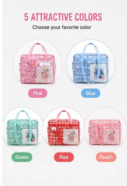 Baby Diaper Bag Large Capacity | Multi Pocket Maternity Bag | Baby Travel Organizer | Cartoon Printed Mother Bag | 4 Colors Available