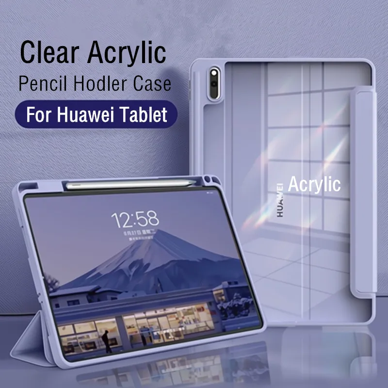 Clear Acrylic Case For  Matepad Air 11.5 2023 11 10.4 Pro 11 10.8 Pencil Holder Cover For Honor Pad V6 V7 10.4 Inch Cases