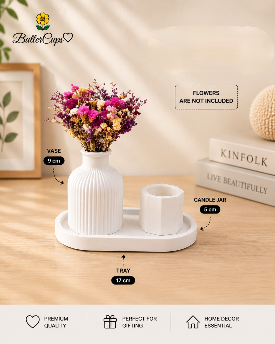Beautiful Ceramic 3pc  Vase and Oval Tray and candle jar| White colour vase and Oval Tray|