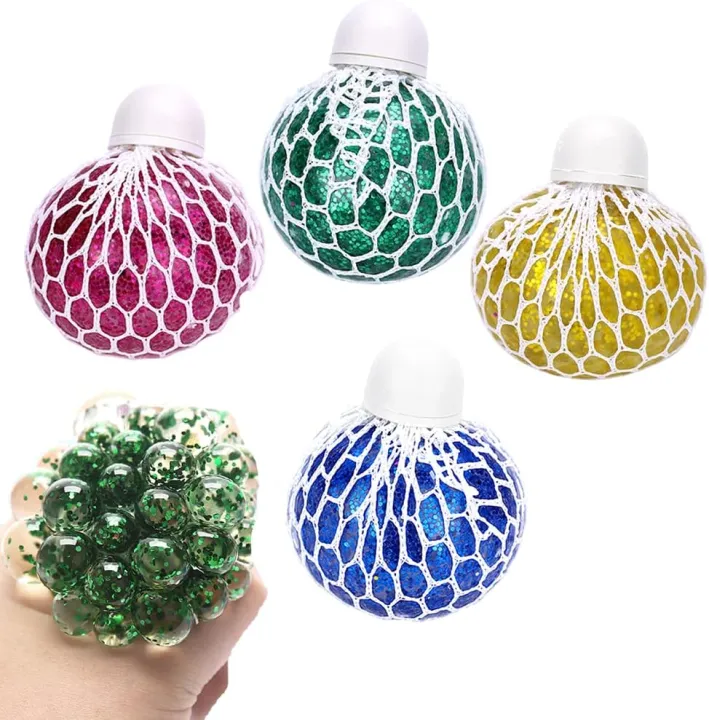 Squeeze Ball with Net, RosyFate Squishy Mesh Ball, Squeeze Ball in Net Glitter, Stress Ball Fidget Toy, Anti Stress Toy, for Children and Adults )