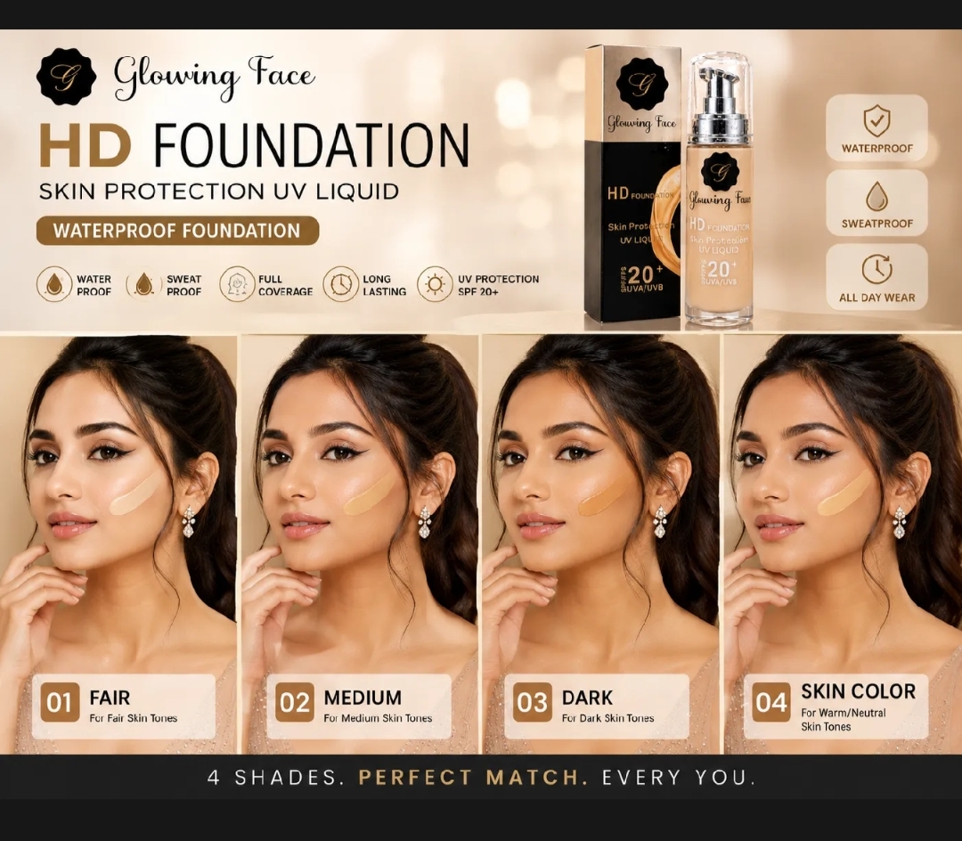 Glowing Face 24 Hours Full Coverage Waterproof Foundation | Long Lasting Matte Liquid Foundation | Smooth HD Makeup Base