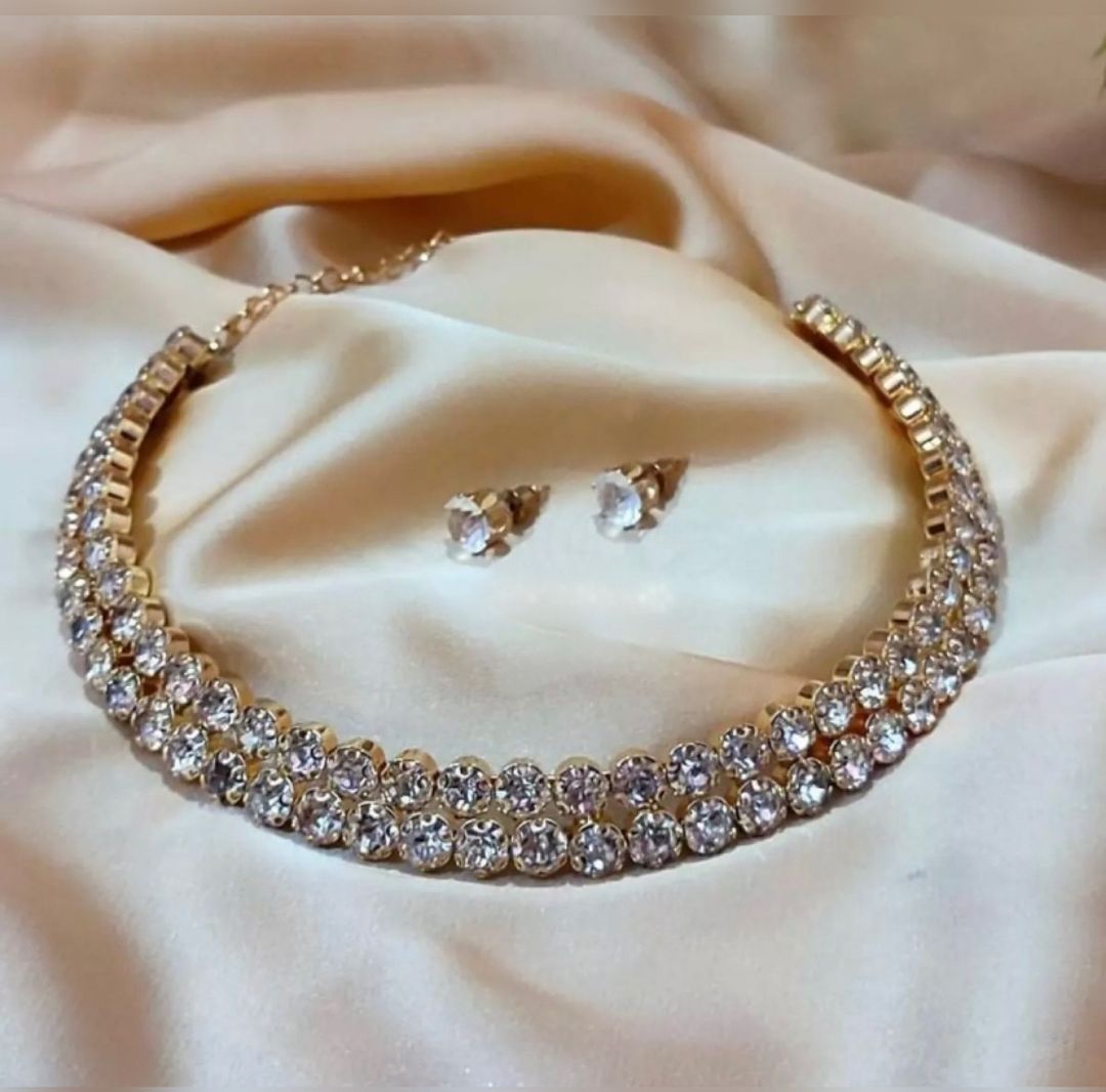 Zircon Double Line silver Choker set for girls/women