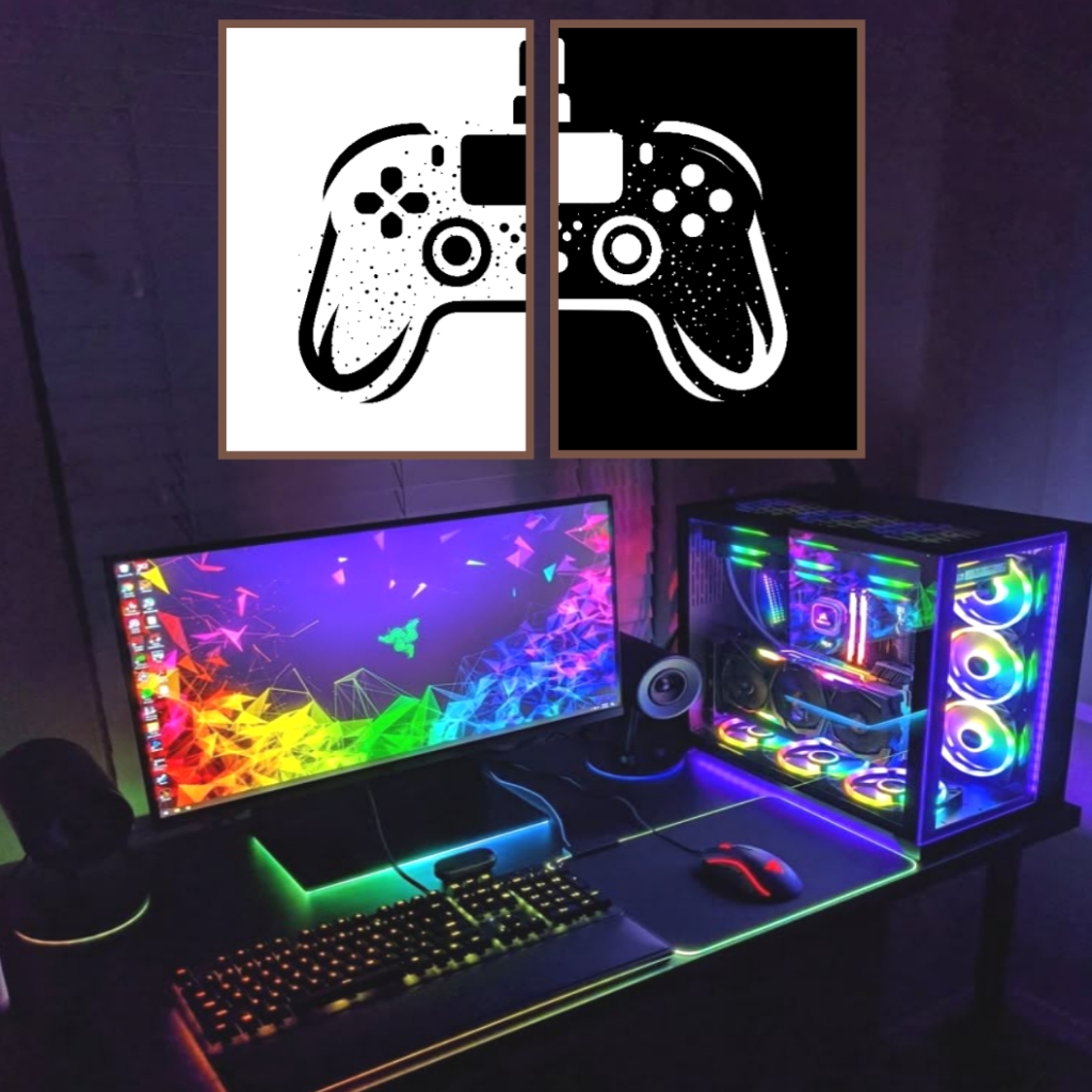2 Gaming Sticker Posters Size 5x7 inch and 8.3x11.6 inch Black and white gaming Adhesive stickers Sticky posters for gamers room decoration Nadir trader