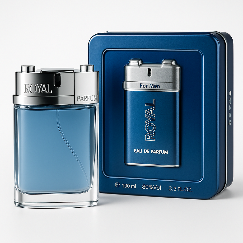 ROYAL Eau de Parfum for Men – Premium Long-Lasting Fragrance with Elegant Bottle and Gift Tin – 100ml – 80% Vol – Masculine Fresh Scent – Ideal for Daily Wear & Special Occasions