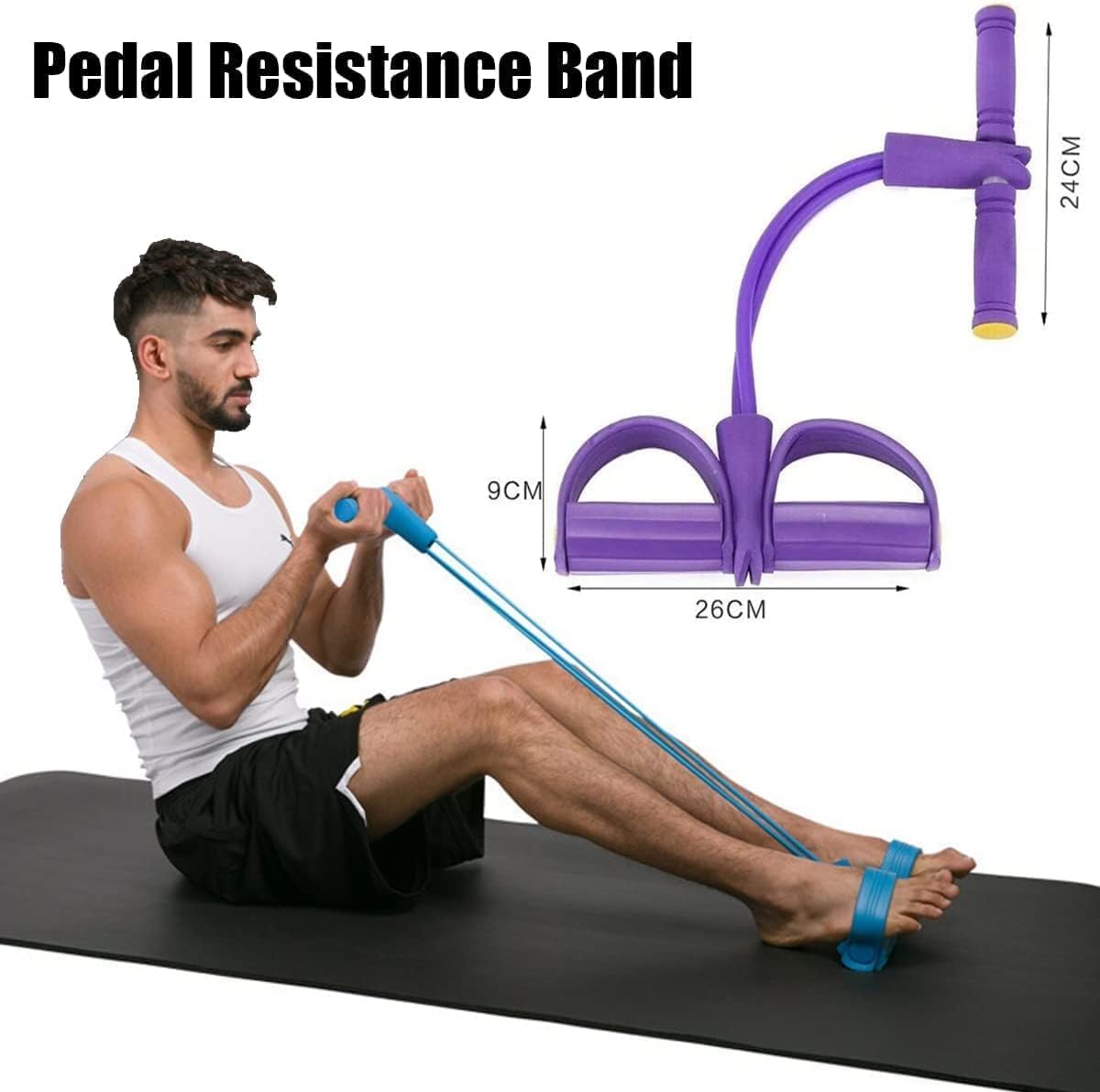 Tummy Trimmer Belly Fat Burner| Double Spring Pull Reducer Resistance Band with Foot Pedal| 4-Tube Elastic Yoga Abs Abdominal Workout Equipment for Weight Loss, Arm Muscle Builder & Core Strength Training – Home Gym Fitness Body Exerciser for Men & Women