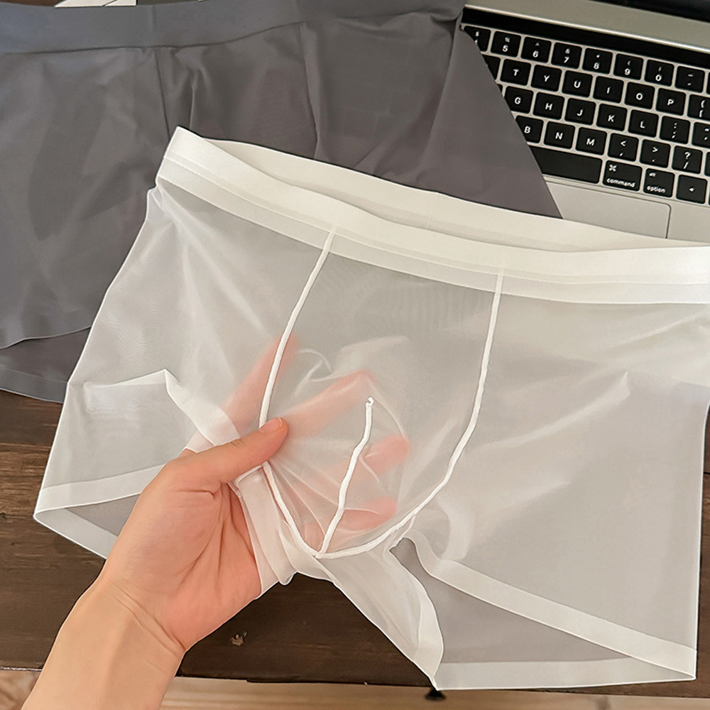 Mens Ice Silk Underwear Seamless Transparent Boxer Shorts  Ultra-thin Breathable Panties Male Quick Dry U Pouch Underpants