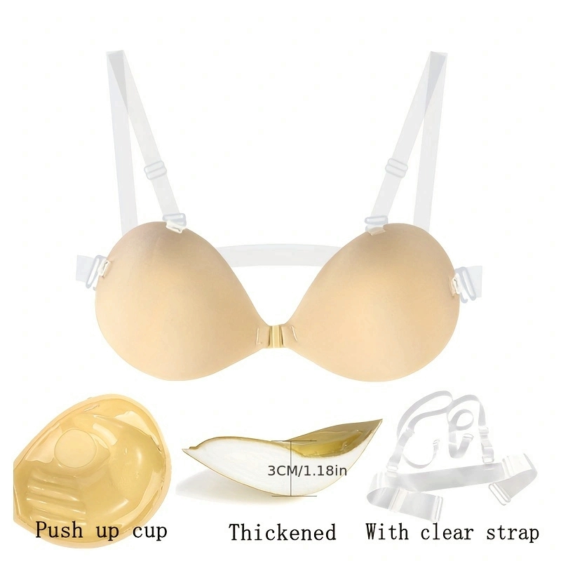 Backless Strapless Sticky Bra Invisible Push up Thickened Lingerie  Women's Reusable Silicone Nipple Cover Wedding Underwear