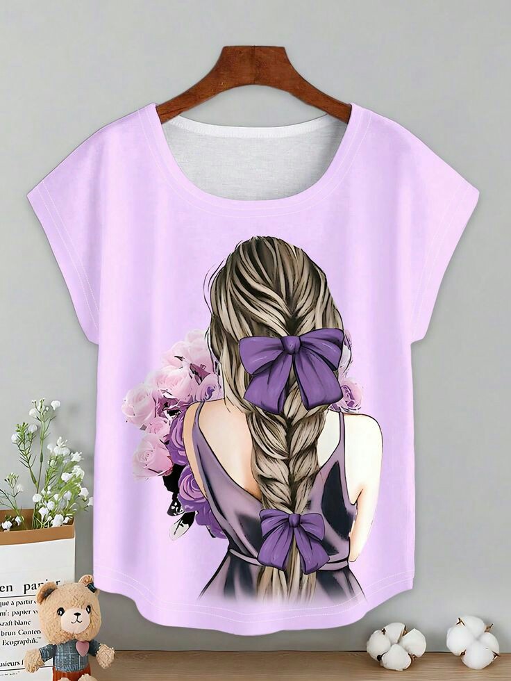 half sleeve purple t shirt for women's washible print